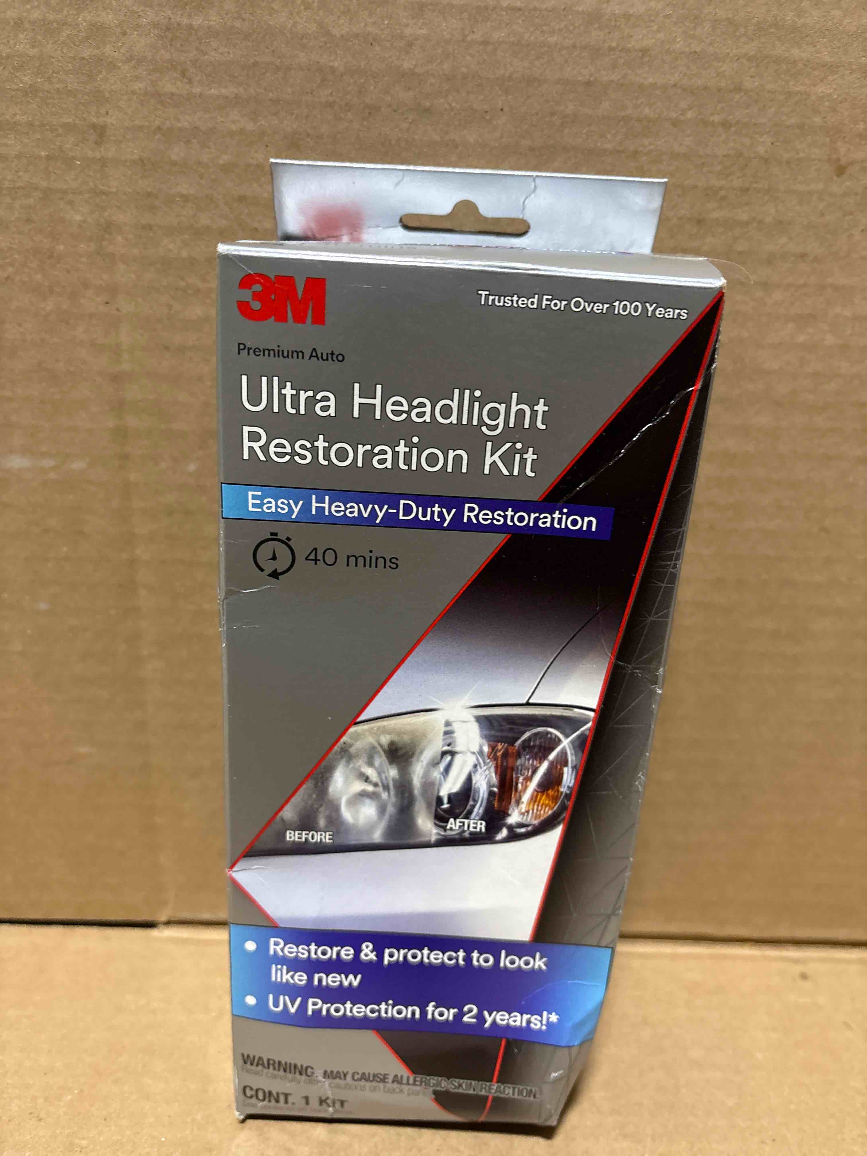 Condition photo showing New/Like New for 3M Ultra Headlight Restoration Kit, Contains Masking Tape, Light Sanding Discs, Wax Protectant and More, Use on Plastic Lenses Headlights, Taillights and More, Easy Heavy-Duty Restoration (39195)