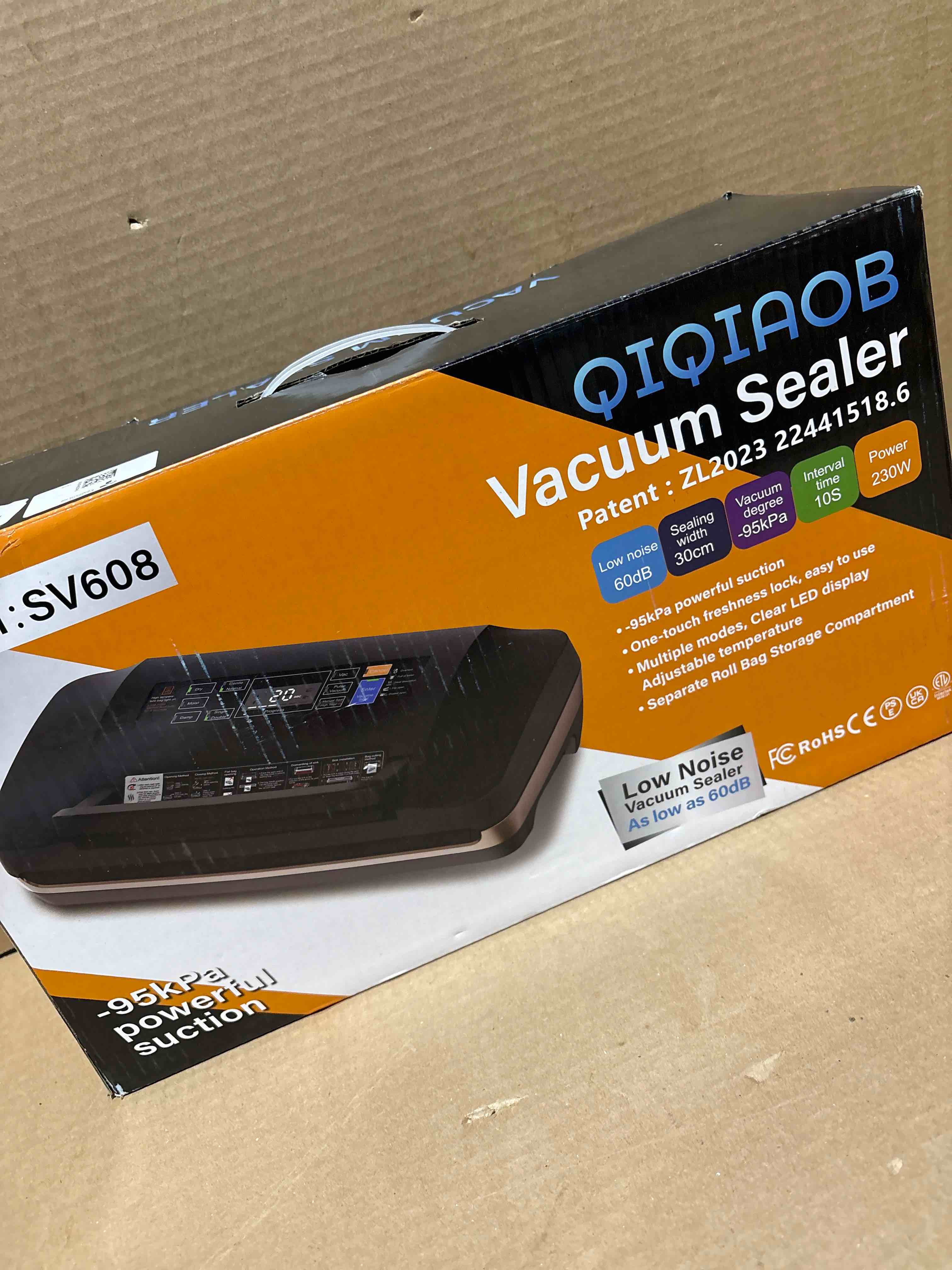 Condition photo showing New/Like New for Vacuum Sealer Machine, Updated Powerful 95KPa Commercial Food Saver with Double Seal for 2X Strength, Built-in Cutter, Bags Storage & Easy-Lock Handle, Includes Free Bags (1 Roll + 10 Pre-cut) Black Black Gold