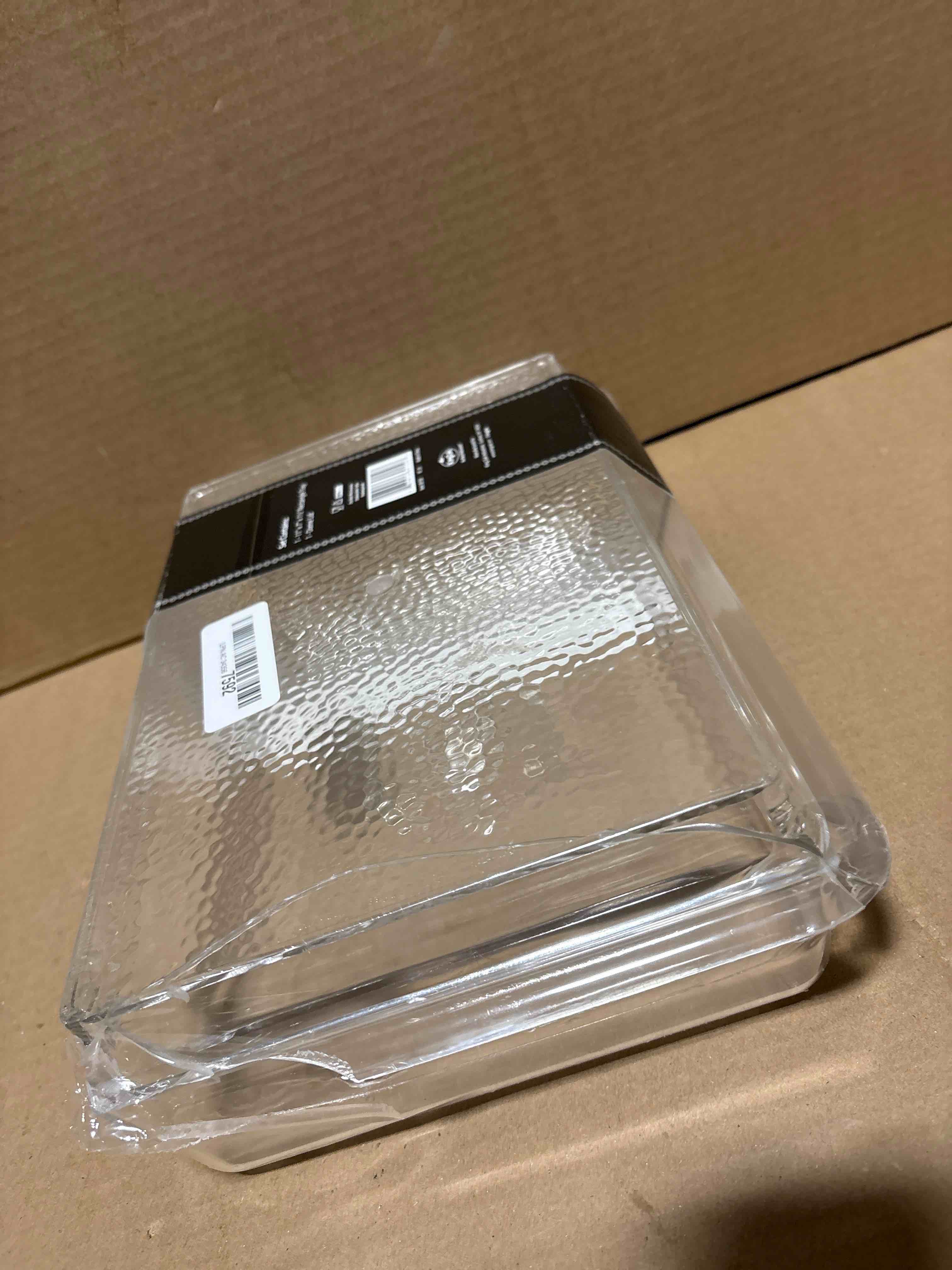 Condition photo showing As Is for Clear Premium Acrylic Rectanglees Serving Tray with Lid (12.63" x 8.75" x 3.38") Perfect for Parties, Events, & Dining 11" x 7" x 1.5"