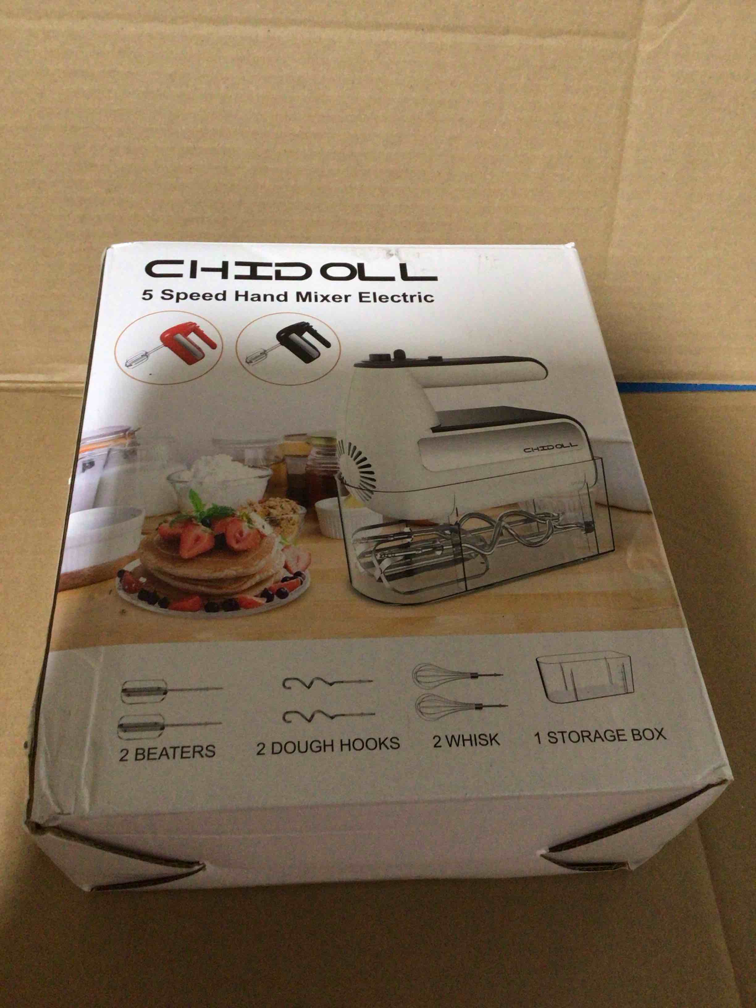 Condition photo showing Brand New for 5-Speed Electric Hand Mixer, 800W Handheld Mixer with Turbo for Baking & Cooking, Kitchen Food Mixer with Storage Case & 6 Stainless Steel Attachments (2 Beaters, 2 Dough Hooks, 2 Whisks)-Red