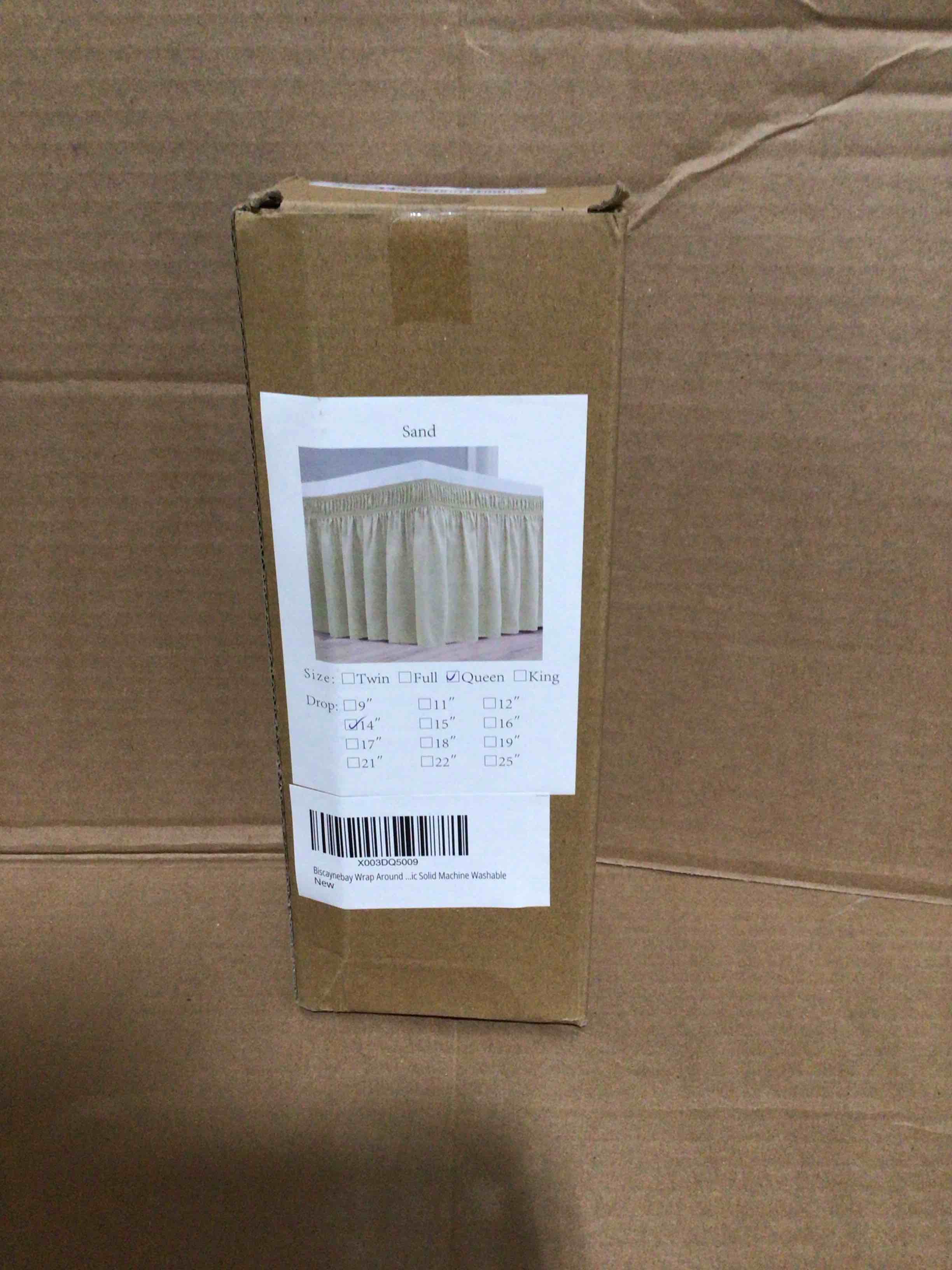 Condition photo showing New/Like New for Biscaynebay Wrap Around Bed Skirts for Queen Beds 14" Drop, Sand Adjustable Elastic Dust Ruffles Easy Fit Wrinkle Resistant Silky Luxurious Fabric Machine Washable Queen-14" Drop Sand