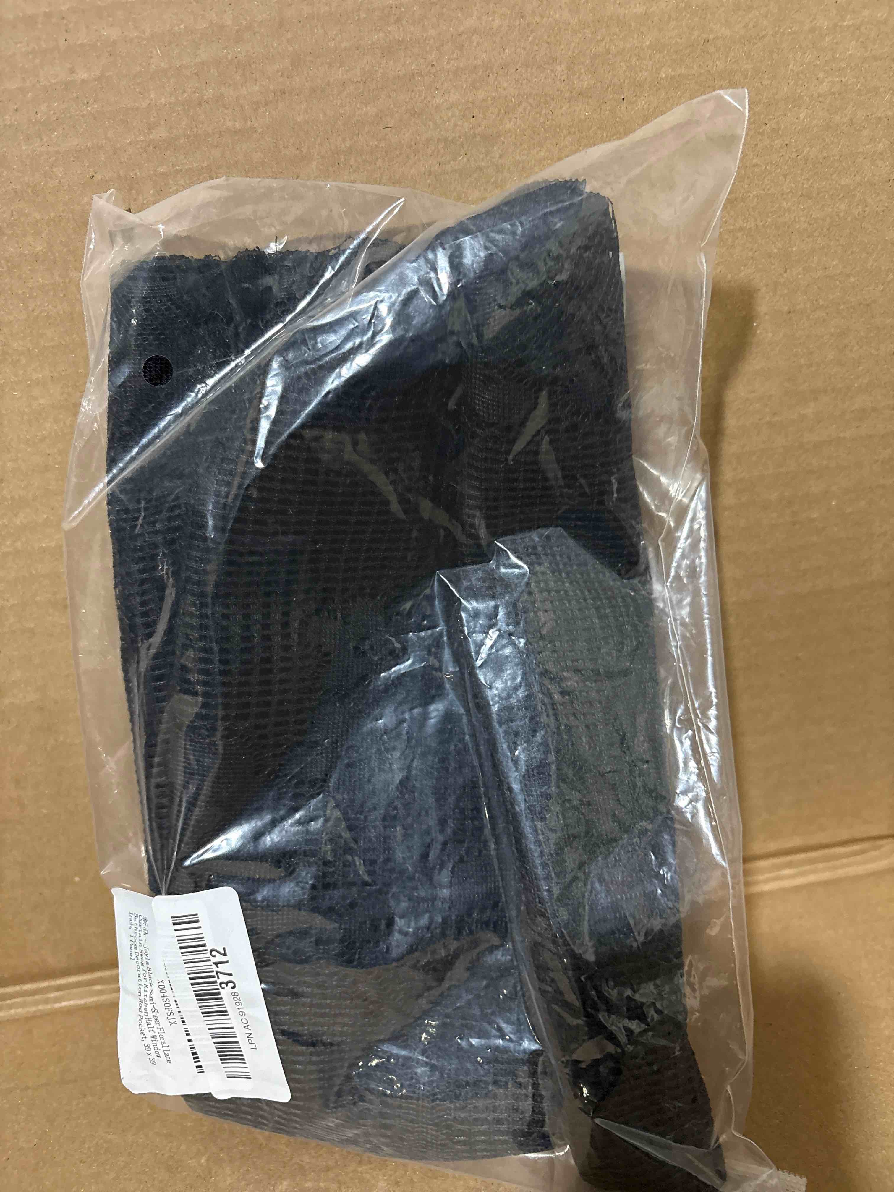 Condition photo showing New/Like New for Jayla Black Semi-Sheer Floral Lace Curtain Swag for Kitchen Half Window Bathroom Decoration Rod Pocket,39 x 39 Inch, 1 Panel Black 39"W x 39"L (Pack of 1)
