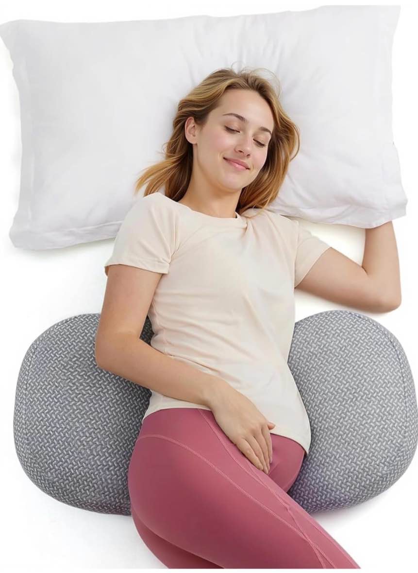 momcozy portable pregnancy pillow – w shaped maternity support for side sleepers, adjustable travel wedge pillow for back, belly, and hip relief, ideal for pregnant women, deep grey