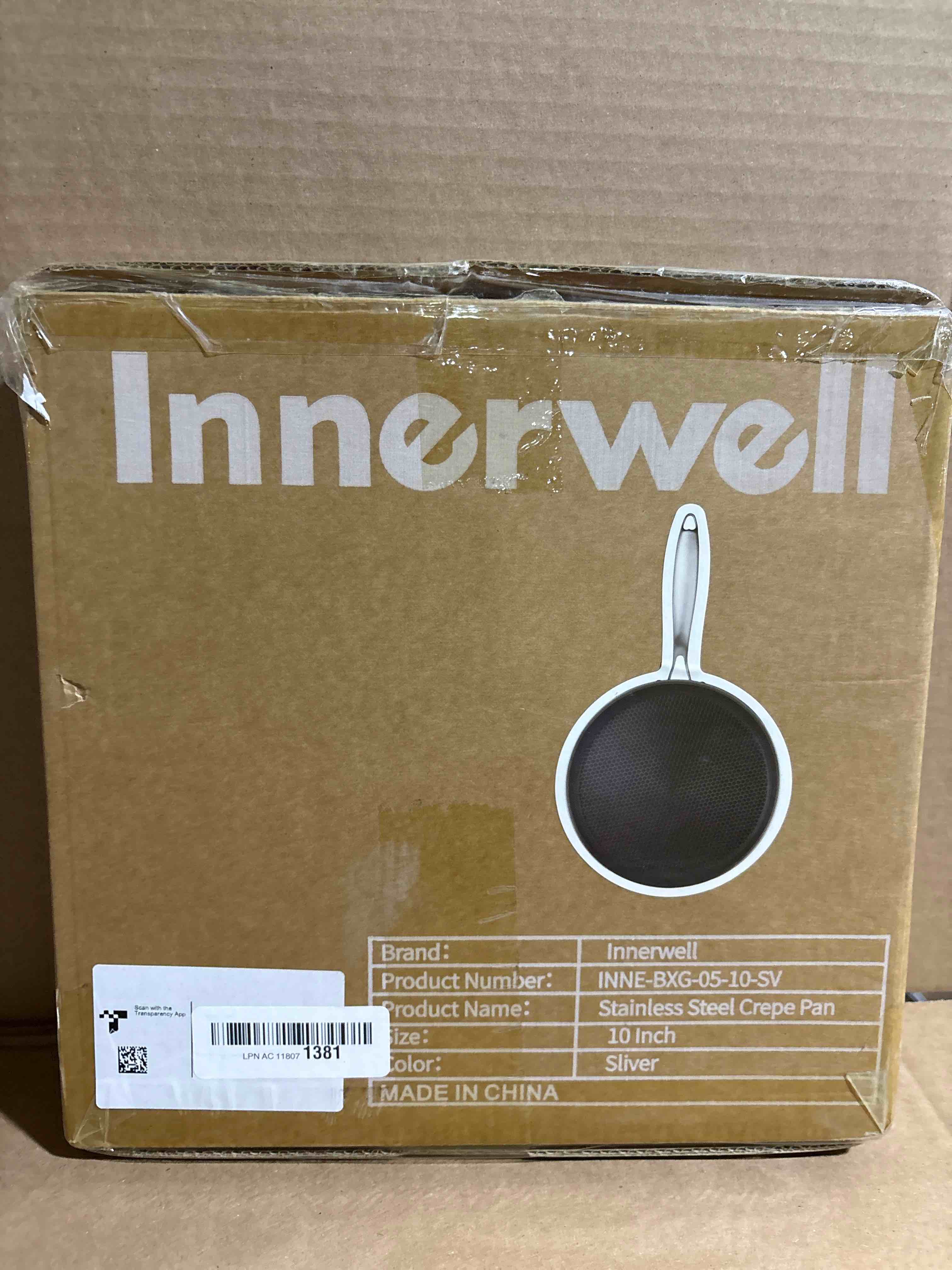 Condition photo showing New/Like New for Innerwell Stainless Steel Crepe Pan - 10 Inch Nonstick Crepe Pan, Stainless Steel Honeycomb Coating Pancake Pan, Non Stick Flat Skillet Tawa Dosa Tortilla Griddle Pan, Induction Compatible, PFOA Free 10 Inch Silver