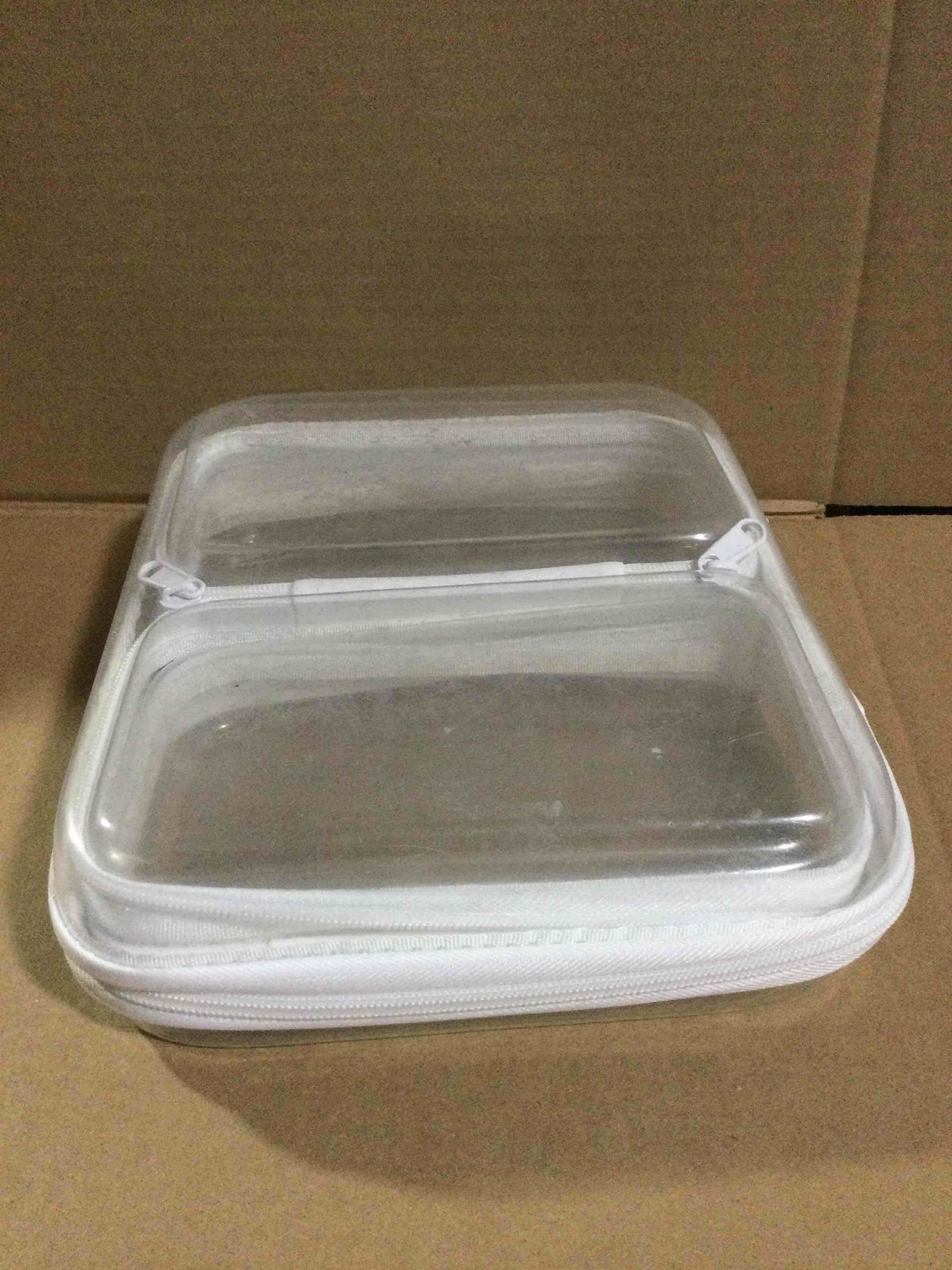 Condition photo showing Good Condition for Maple & Lark Bliss Bins - Hard Sided Clear Zipper Case for Storage - Professional-Grade Plastic Clear Zipper Pencil Case, Toiletry Pouch, Travel Organizer, Cosmetic Bag, Toy Storage Bins (2 Pack, S)