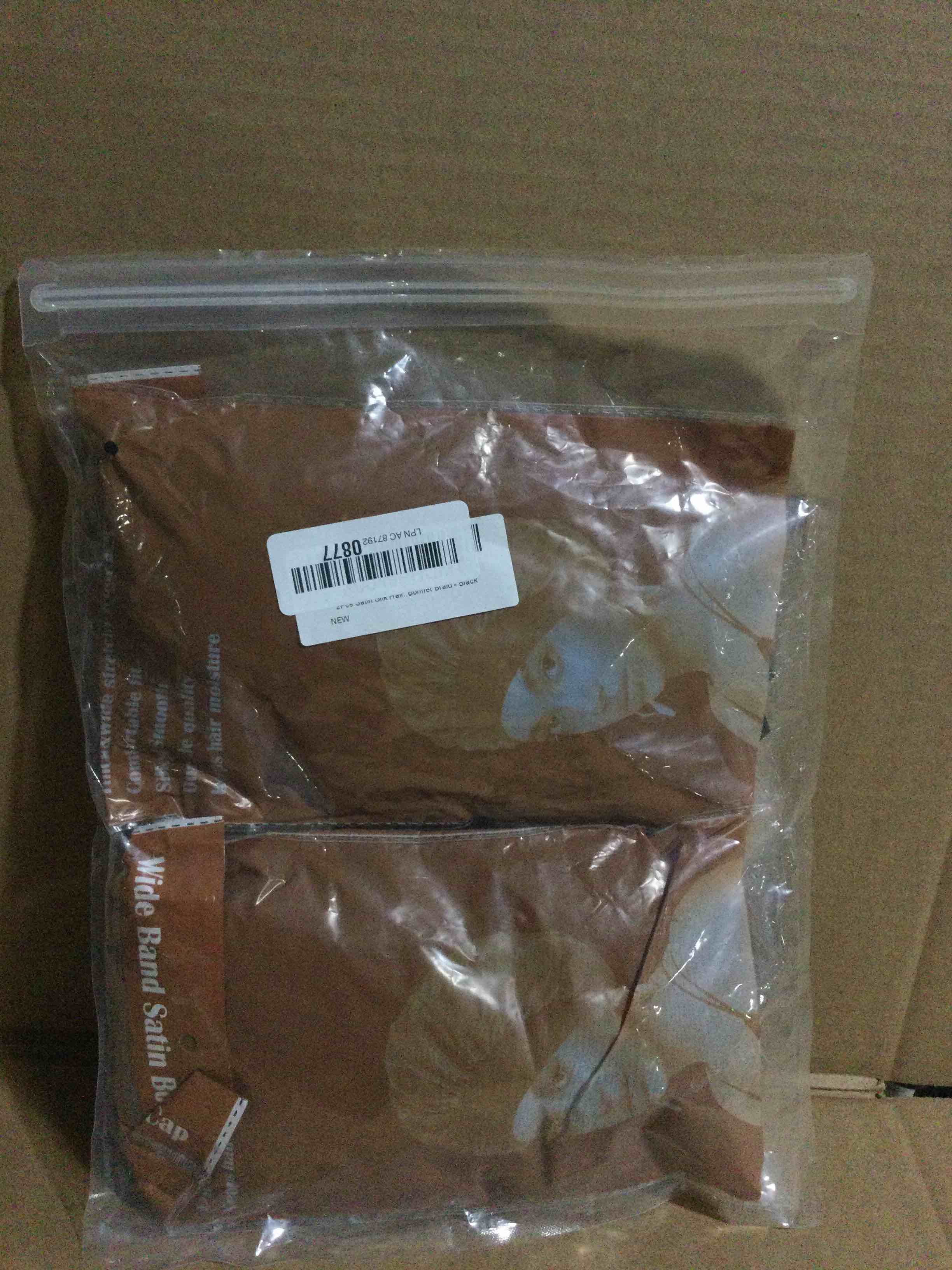 Condition photo showing New/Like New for 2Pcs Satin Silk Hair Bonnet for Sleeping Women,Large Bonnets with Elastic Wide Tie Band Silk Sleep Cap,Hair Wrap Night Cap with Adjustable Straps for Black Women Curly Hairs Jumbo Bonnet Braid - Black