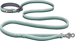 ruffwear, roamer bungee dog leash for running, biking or hiking, can be used hand-held or hands-free, river rock green, 5.5'-7'