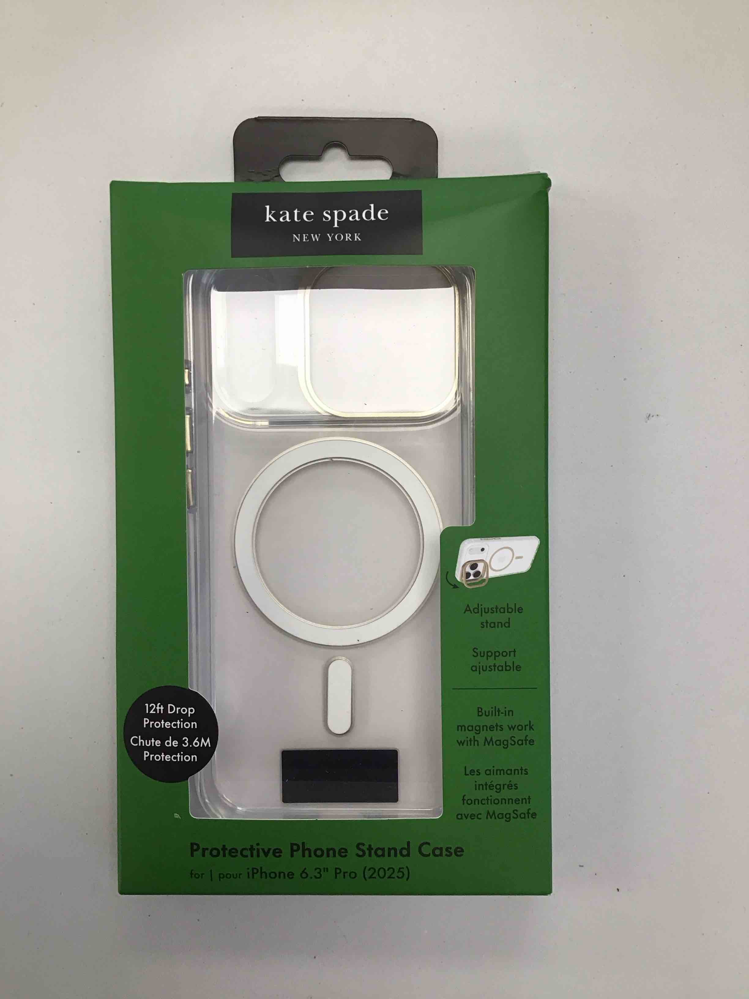 Condition photo showing New/Like New for kate spade new york iPhone 17 Pro Case with Camera Stand - Compatible with MagSafe - Designer Phone Case - Icon Clear