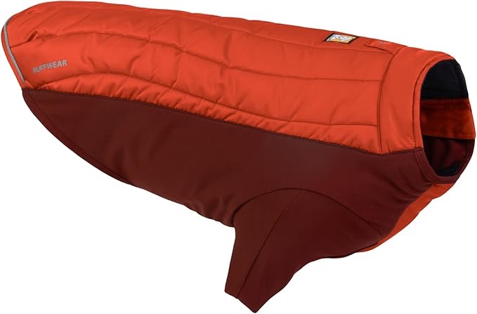 ruffwear, powder hound insulated, water resistant cold weather jacket for dogs, persimmon orange, xx-small