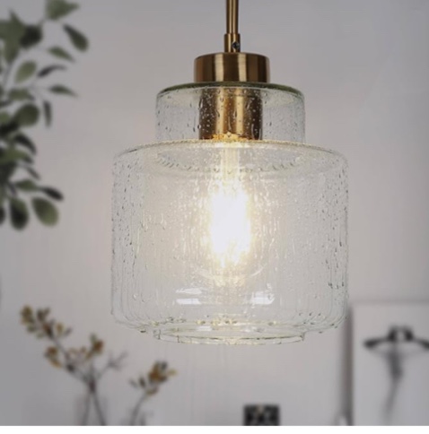 Modern Gold Pendant Light Kitchen Island Light 1-Light Adjustable Hanging Pendant Lights with Seeded Glass Dining Room Light Fixtures for Kitchen Entryway Hallway Bedroom