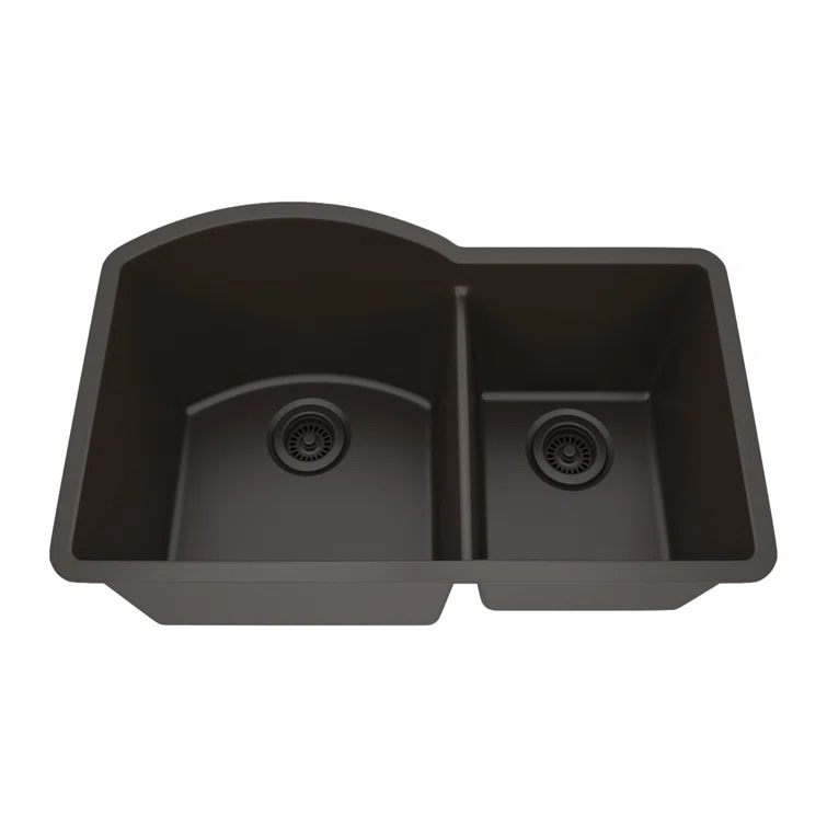 LP-7030-M-SO 32" x 20" Platinum Quartz Kitchen Sink, 70/30 Double Bowl Sink, Drop-in Sink, Undermount Sink, Granite Kitchen Sink