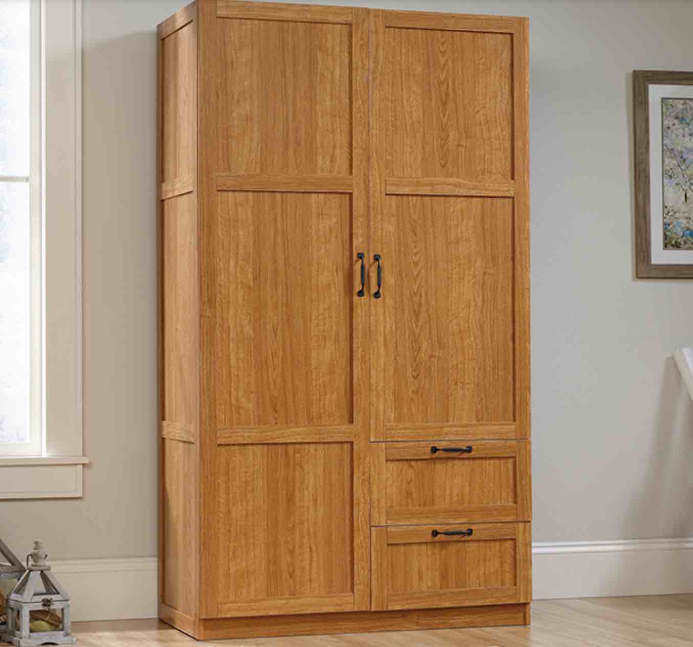 ( Incomplete, Box 1 of 2) SAUDER Wardrobe/Storage Cabinet, Highland Oak Finish 