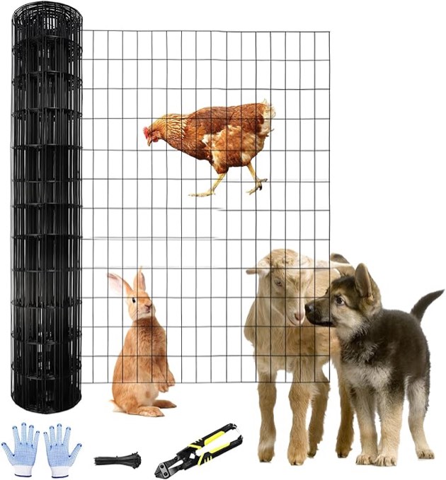 Tongmo 3 ft x 100 ft Black PVC Coated Welded Wire Fence, 16GA Garden Chicken Wire Fence Roll, Mesh Size 2" x 4" Hardware Cloth, Ideal for Yard Protection and Poultry Netting