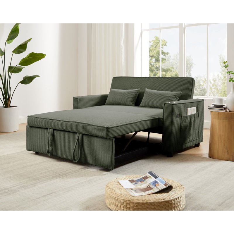 incomplete 3 in 1 Pull-out Sofa Bed With Adjustable Backrest, Convertible Sleeper Sofa Bed with Storage , Cup Holders, USB/Type-C Ports