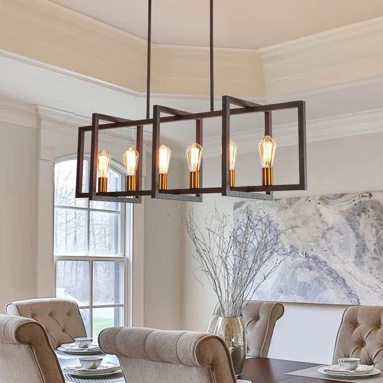 incomplete Gabut 6 - Light Dimmable Kitchen Island Square / Rectangle Chandelier Finish: Matte Black