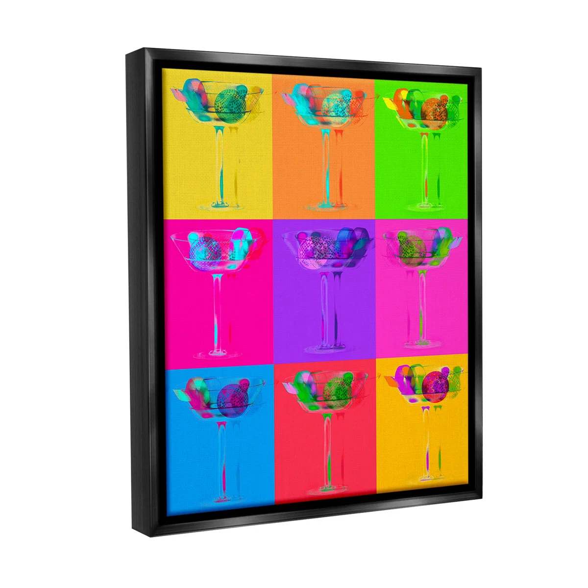 " Pink Abstract Drinks Floater Frame " by Lil' Rue on Frame Color: Black, Overall Size: 31" H x 25" W