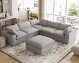 (incomplete ottoman only)Modular Sectional Sofa, 114 Inches Oversized Down Filled Sectional Sofa, 5 Seats U Shaped Cloud Couch With Chaise, Ottoman, Comfy Sofa For Living Room, Linen Couch Set Upholstery Color: Gray