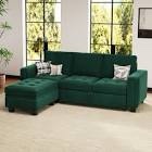 (incomplete) L shaped 3 seater sofa with stool dark green
