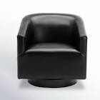 Hall 30" W Faux Leather Swivel Barrel Chair Leather Type: Black Faux Leather