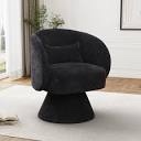 Pottsgrove 26.4" W Polyester Swivel Accent Chair Armchair, Round Barrel Chair in Fabric for Living Room Bedroom Body Fabric: Black Velvet