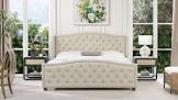(incomplete box 4 of 6) savory storage wingback eastern king size bed beige 