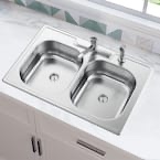 Glacier Bay top mount 33” double bowl all in one kitchen sink 