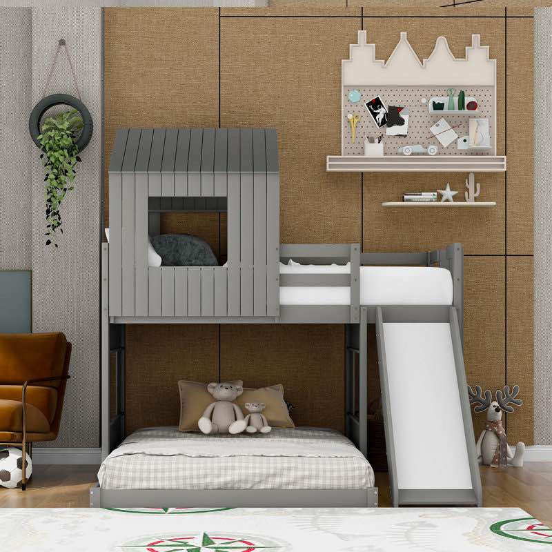 Wooden Twin over Full L-Shaped Bunk Beds Harper Orchard Bed Frame Color: Gray