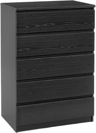 5 Drawer Chest Box 2/2-Rails, Drawer Fronts, Top, Drawer Sides, Drawer Backs, Hardware, Assembly Instructions Color: Black Wood Grain