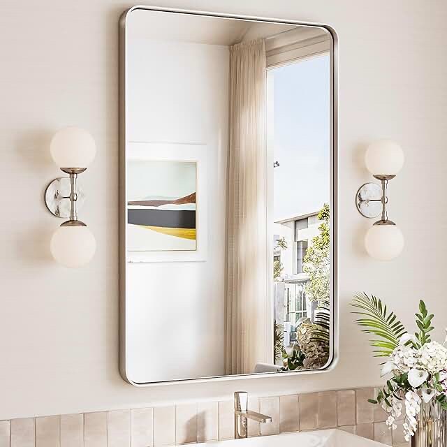 Corvetta Aluminum Framed Rectangle Bathroom Mirror, Vanity Mirror with Tempered Glass