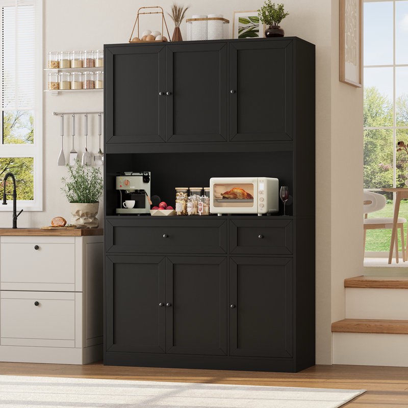 (boxes) 72.2'' Kitchen Pantry, Microwave Stand with Storage Finish: Black