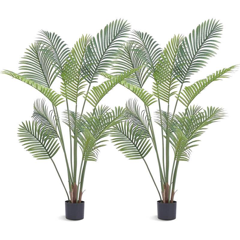 Granjeno Artificial Palm Tree, 5ft Tall Simulation Plant, Lifelike Green Fake Tree, Indoor and Outdoor Decoration - 2 Pack