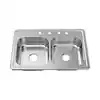 Drop-in Stainless Steel 33 In. 4-hole Double Bowl Kitchen Sink