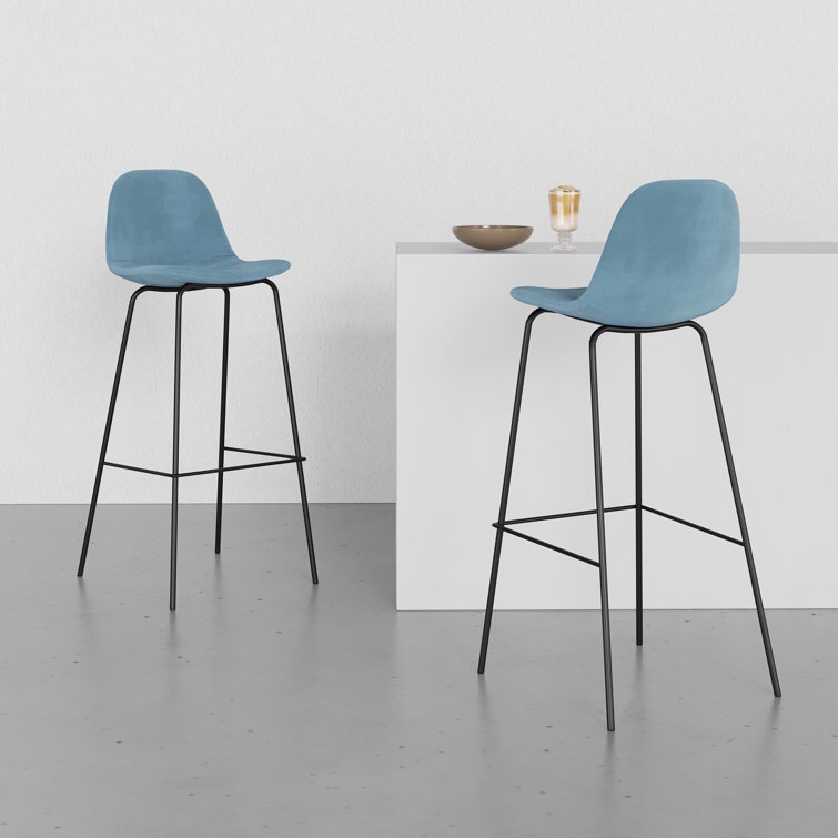 (Incomplete)Kody Upholstered Bar & Counter Stool Color: Bella Ocean Performance Velvet, Seat Height: Bar Stool (30.5" Seat Height)