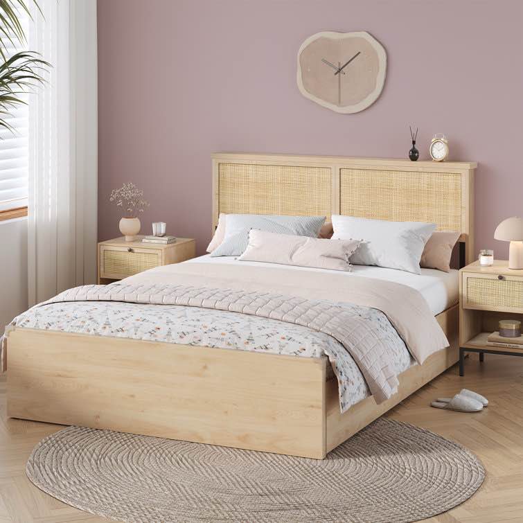 incomplete Boho Natural Rattan Storage Bed Size: King