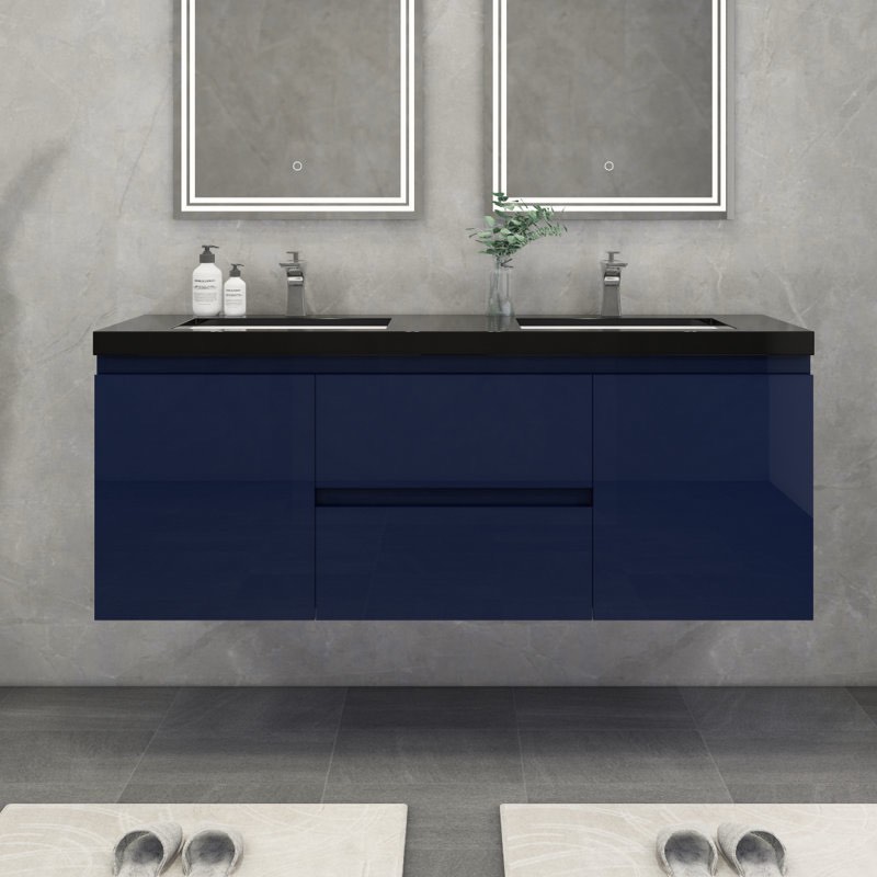 incomplete Castin 60" Wall-Mounted Double Bathroom Vanity Set Base Finish: Rich Matt Black