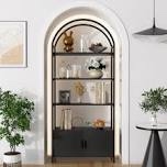 Arched Bookshelf, Vintage Bookcase Display Racks Tall Standing Bookshelves, 4 Tier Book Shelf Board And Studry Metal Frame, Accent Bookshelf For Living Room