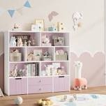 Boroff 49.1"W Cube Unit, Kids Bookcase with Shelves, Toy Storage, Cube Bookcase, Open Bookshelves Color: White/Pink