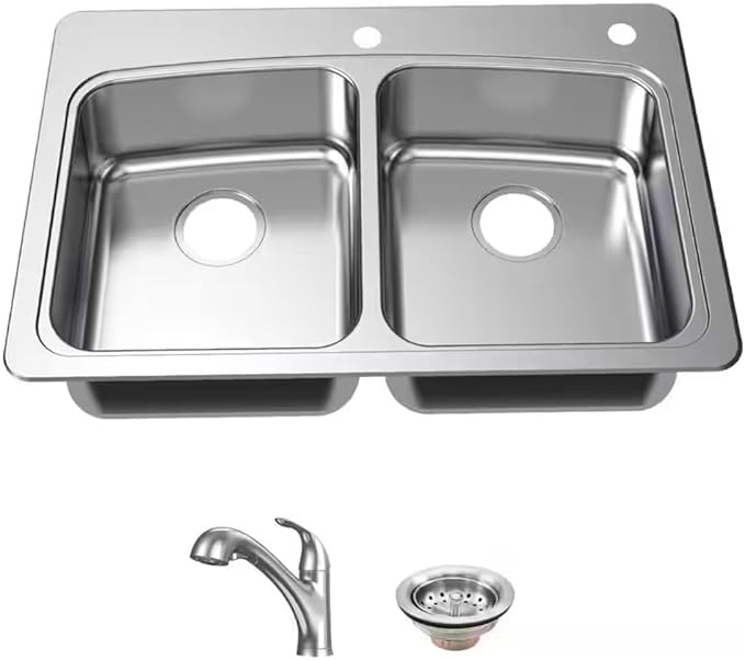 glacier bay 33” double bowl all in one kitchen sink