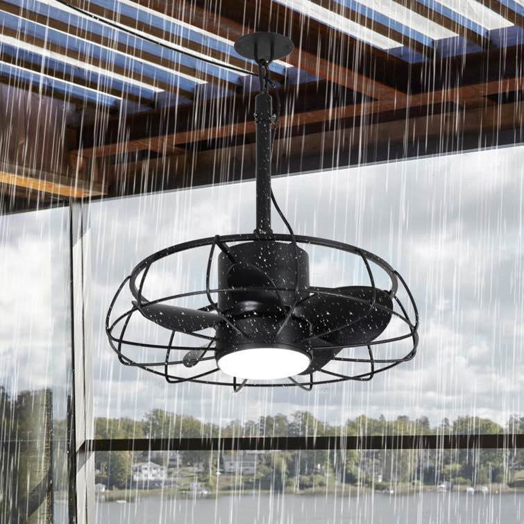 20.9" IP65 Waterproof Outdoor Ceiling Fan with Dimmable LED Lights and Remote Control, Wet Rated Caged Ceiling Fan with 3 Color LED Light