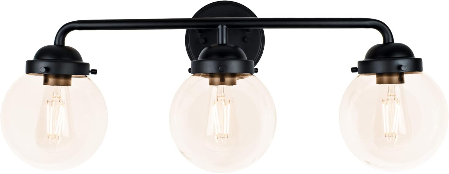3-Light Dimmable Clear Glass Globe Vanity Light