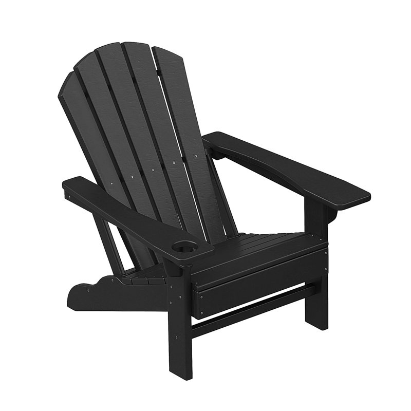 Morden HDPE Adirondack Chairs with Cup Holder & Wide Armrests, Black