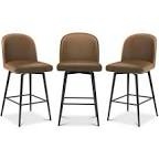 Counter Height Bar Stools, 26.9" H Seat Height Swivel Upholestered Barstools With Back And Metal Legs For Kitchen Island, Faux Leather Upholstery: Brown, Number of Stools: 3