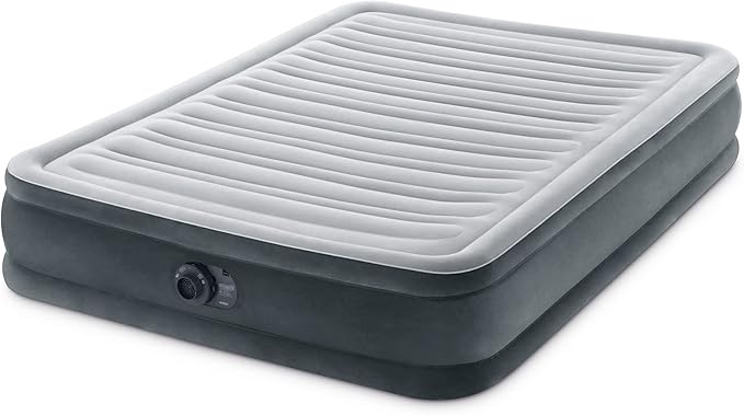 intex mid-rise air mattress bed with built-in pump, dura-beam deluxe comfort plush, full - portable 