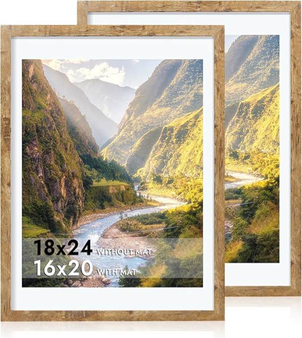 irahmen 18x24 picture frame set of 2, rustic brown wood poster frame with plexiglass, display 16x20 