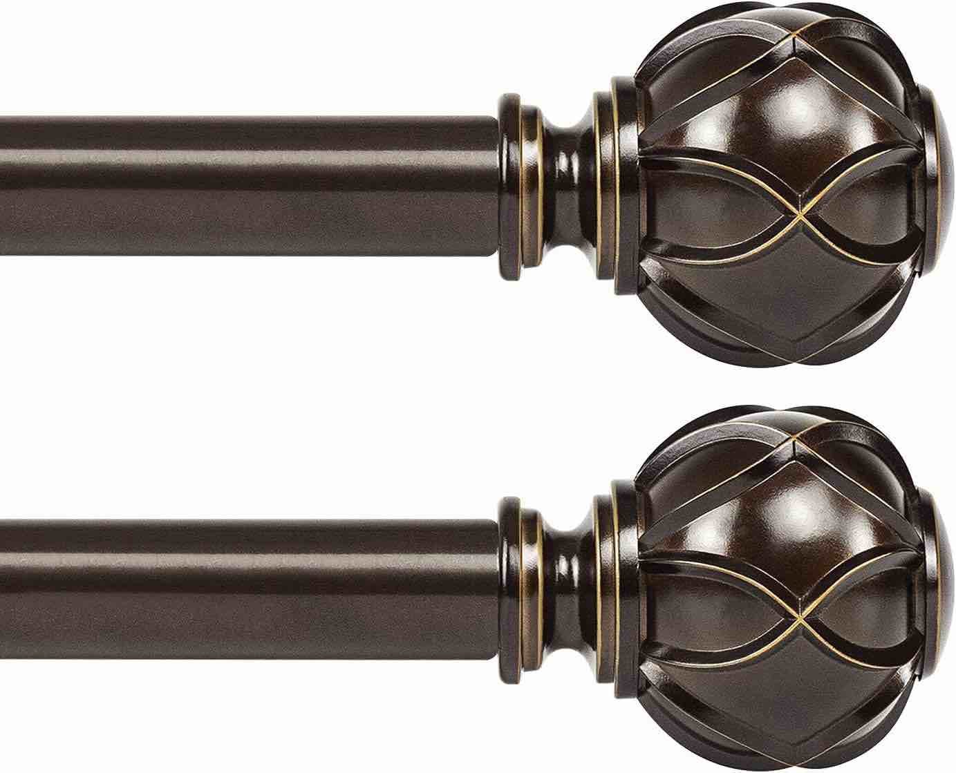kamanina 1 inch curtain rod telescoping single drapery rod 28 to 48 inches (2.3-4 feet), 2 pack anti