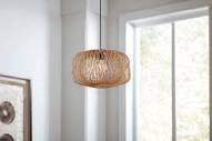 allen + roth harlow 1 -light matte black canopy with natural rattan shade traditional globe