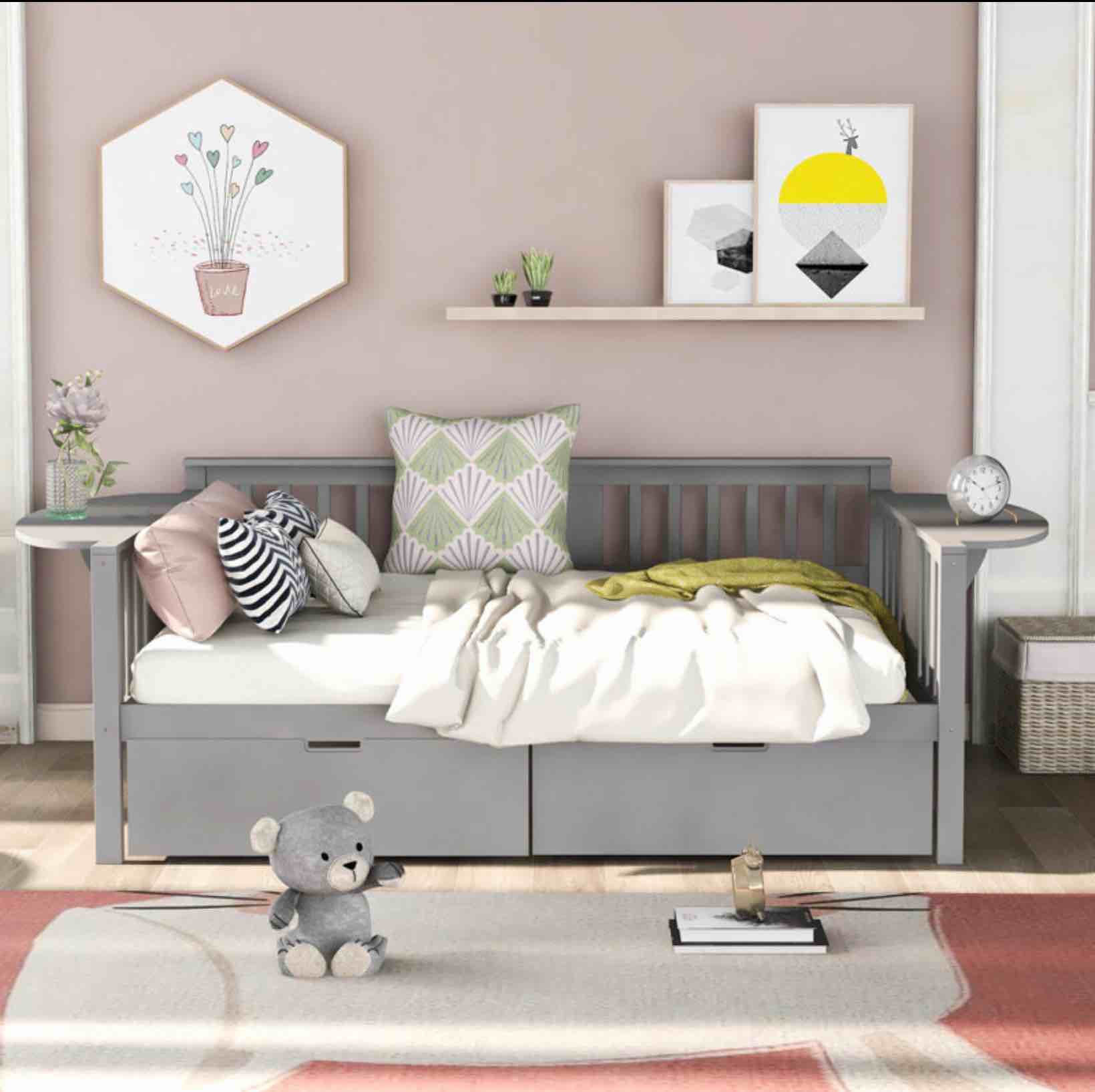 ( incomplete box 2/2) Full Size Daybed With Two Drawers Bed Frame Color: Gray