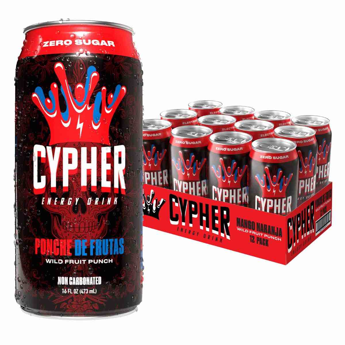 Cypher Wild Fruit Punch Zero Sugar Energy Drink - 3g Whey Protein, 0g Sugar, 260 mg Caffeine, Non-Carbonated, High-Performance, Sugar-Free Drink for Sustained Energy and Focus - 12-Pack, 16 oz Cans (BB 7/23/2025) 