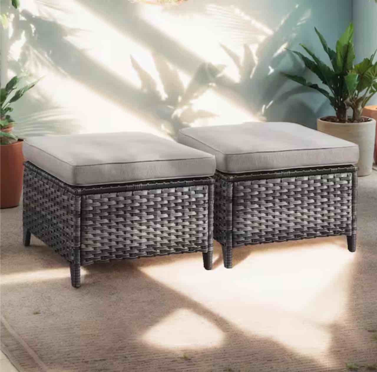 (Similar product) Carolina Gray Wicker Outdoor Ottoman with Gray Cushion