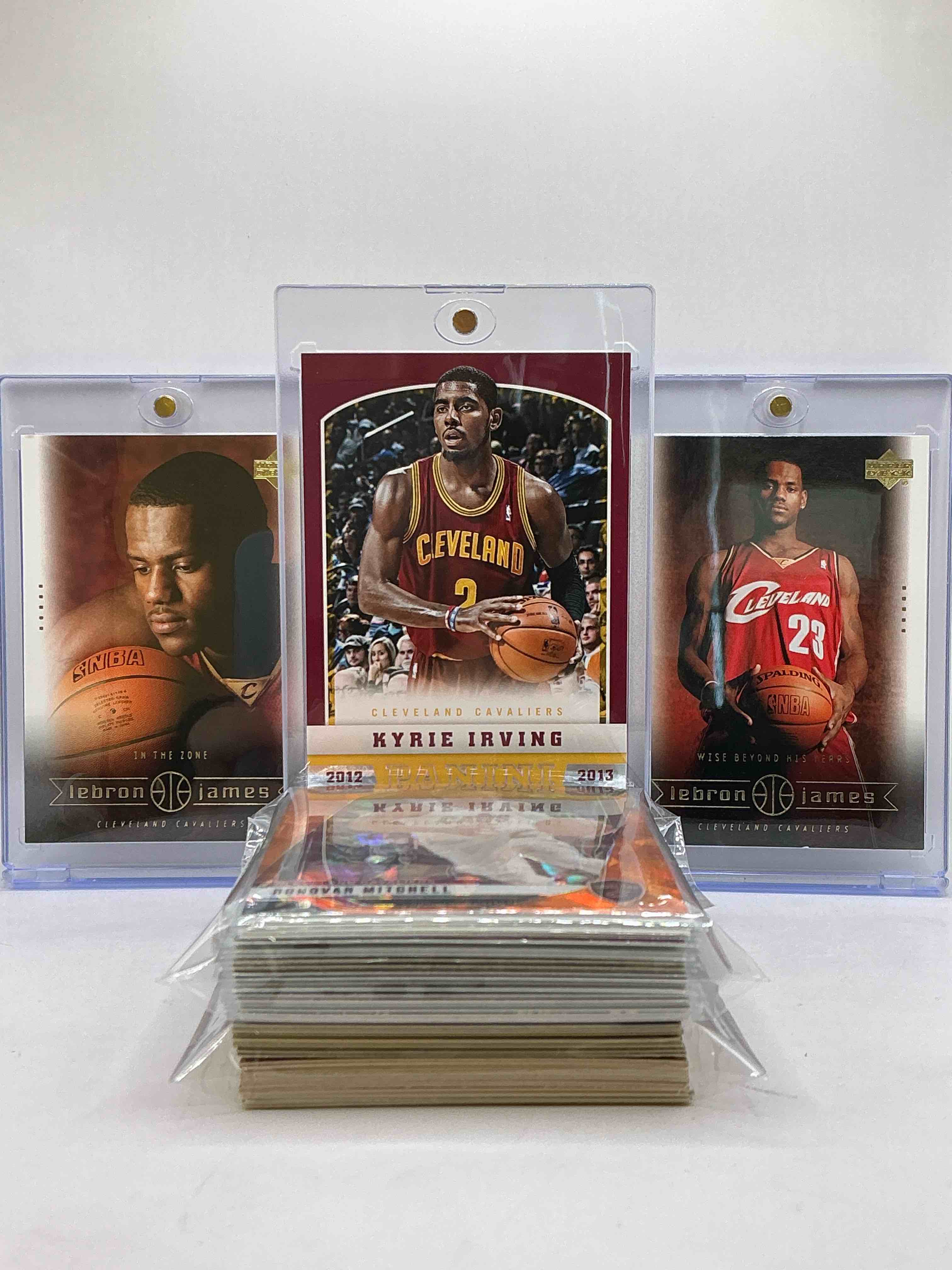 LeBron James Upper Deck Rookie Cards, Kyrie Irving Panini 2012 Card, Donovan Mitchell Orange Ice Prizm & More! Insane Cleveland Cavs 50 Card Lot… Includes Commons, Legends, Rookies & More! WOW!